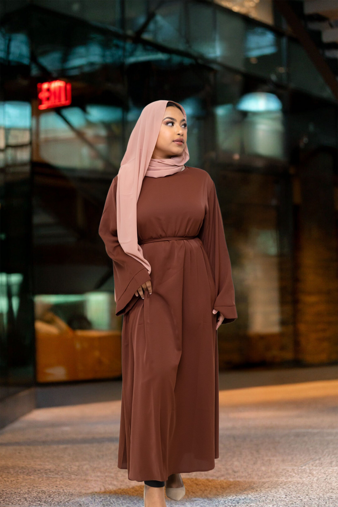 Brown Kimono Sleeve Abaya Maxi Dress