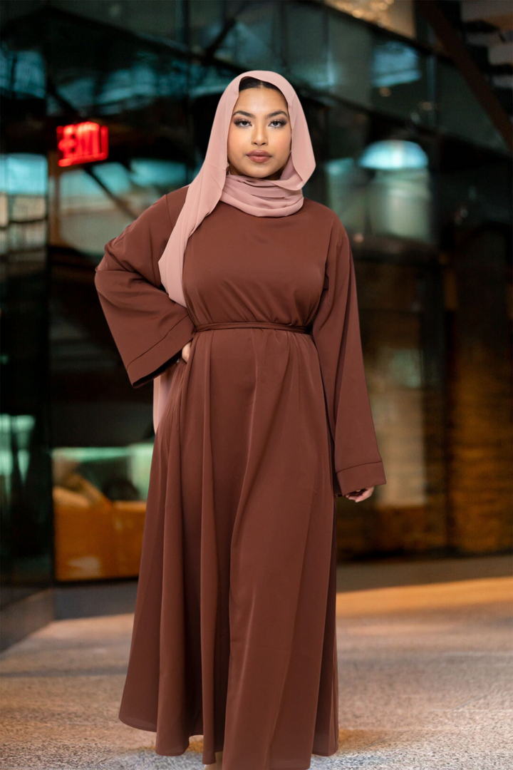 Brown kimono sleeve abaya maxi dress with hijab