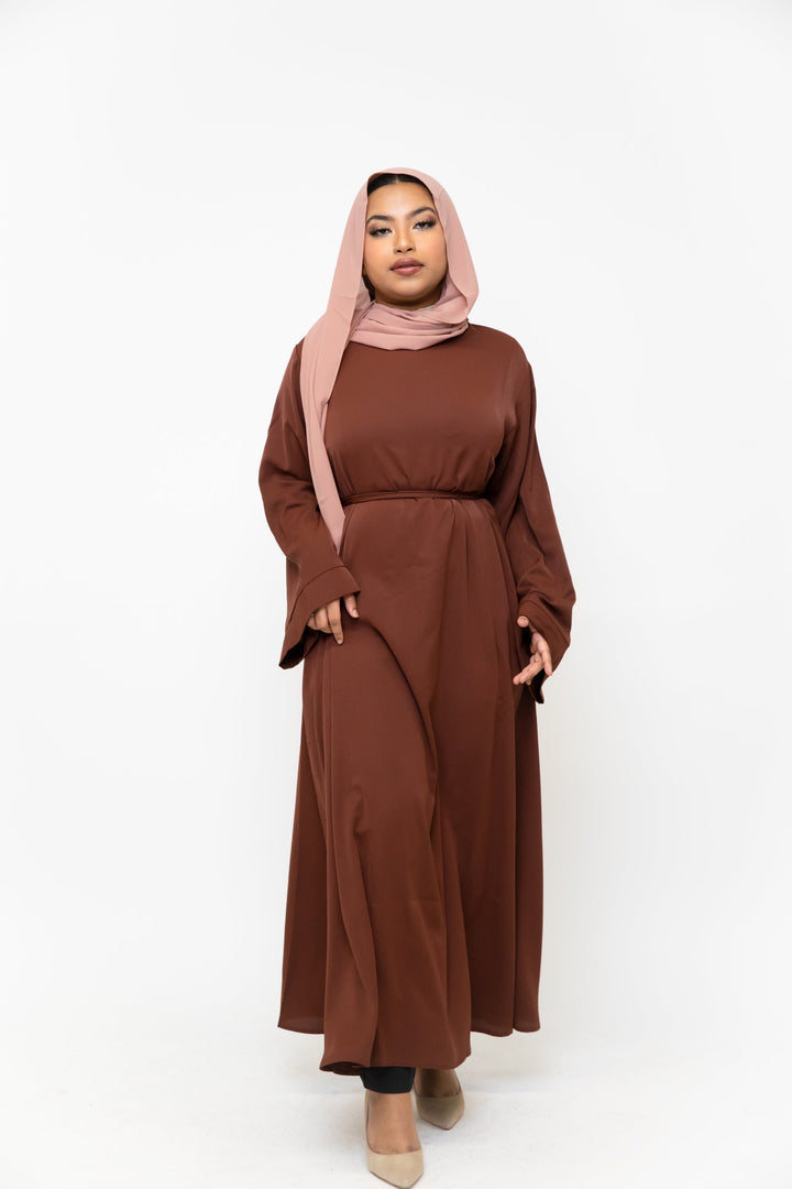 Brown kimono sleeve abaya maxi dress with hijab