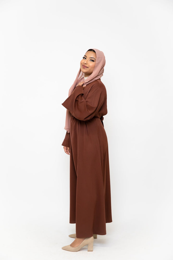 Brown kimono sleeve abaya maxi dress with hijab