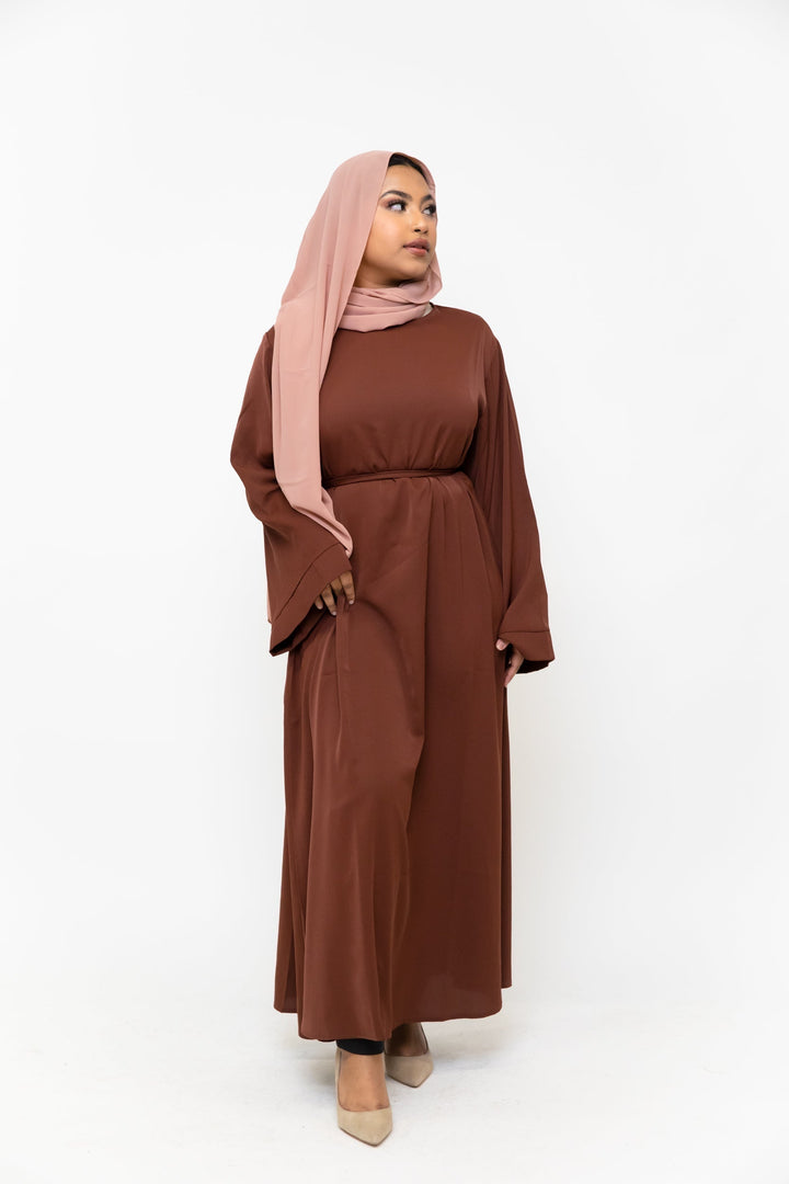 Brown kimono sleeve abaya maxi dress with hijab