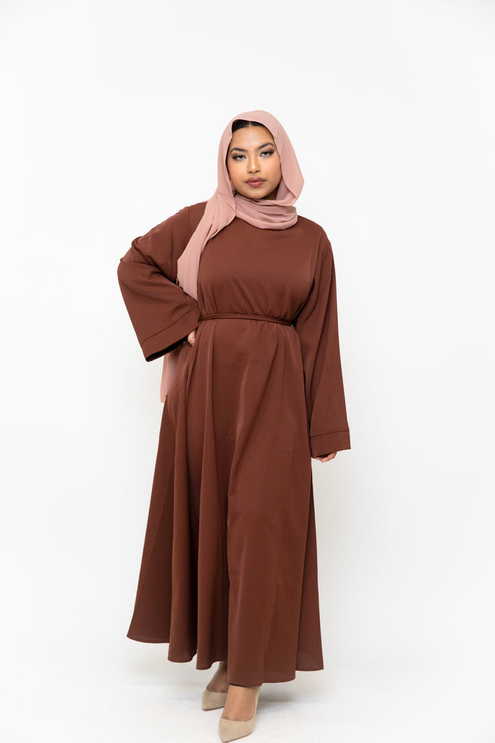 Brown kimono sleeve abaya maxi dress with hijab