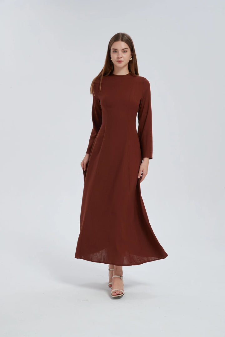 Brown Linen Lace Up Maxi Dress One Size S L / Brown