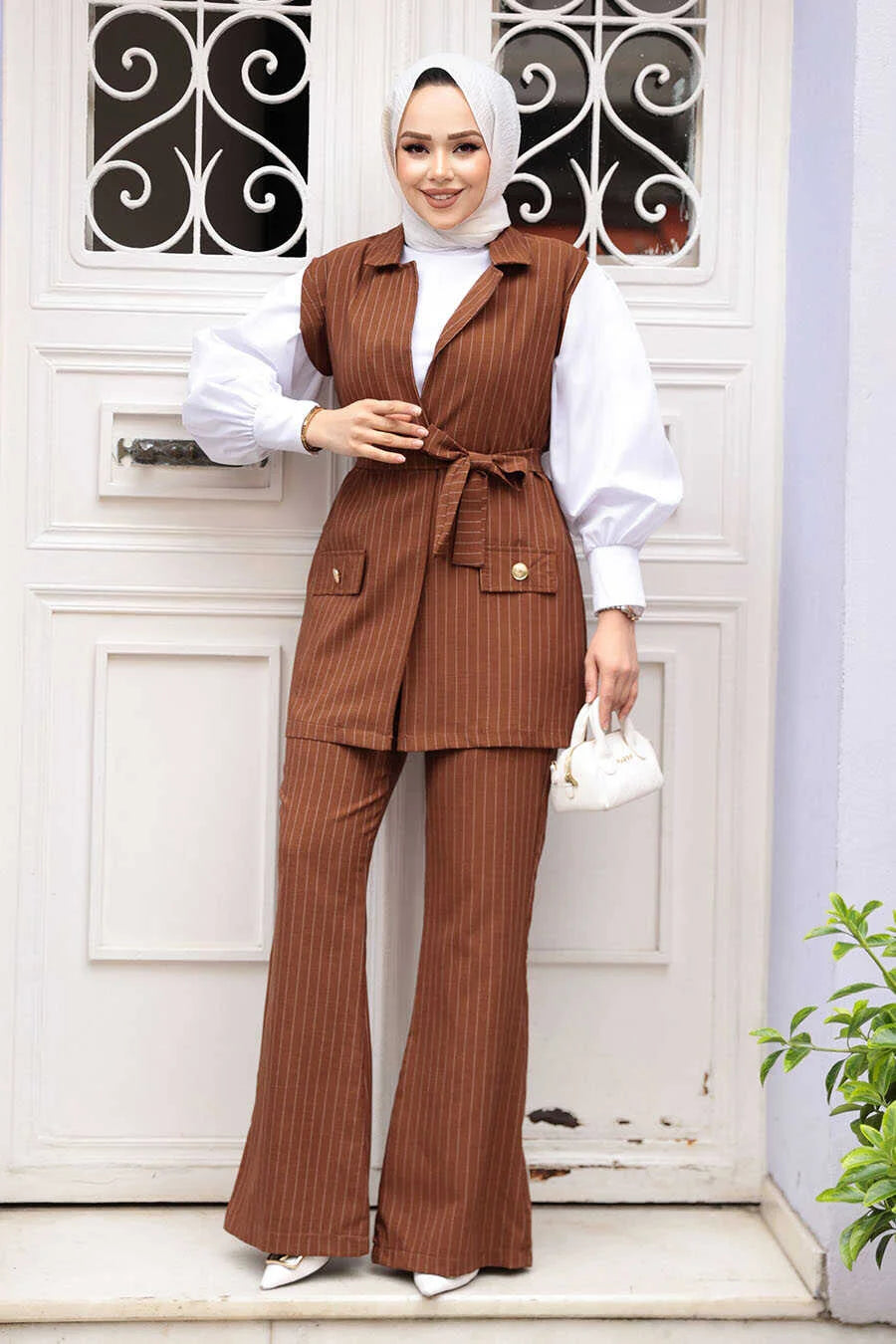 Brown Vest and Pants Suit Set
