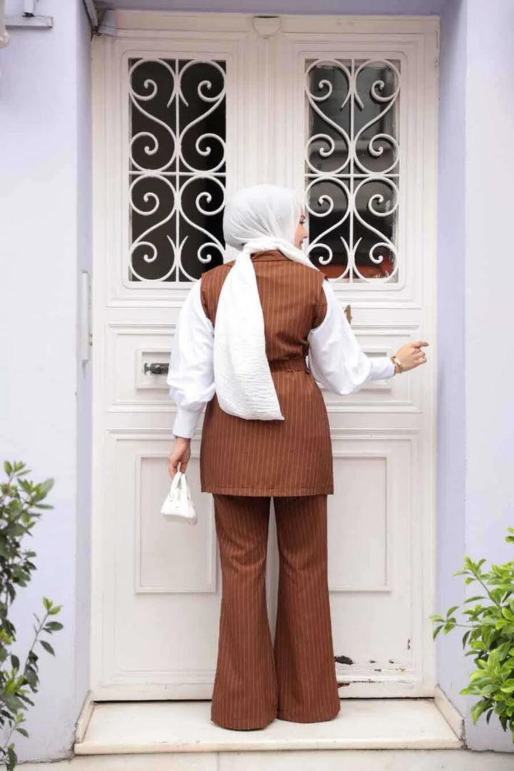 Brown Vest and Pants Suit Set