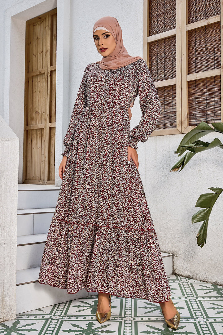 Burgundy Collared Button Down Floral Dress