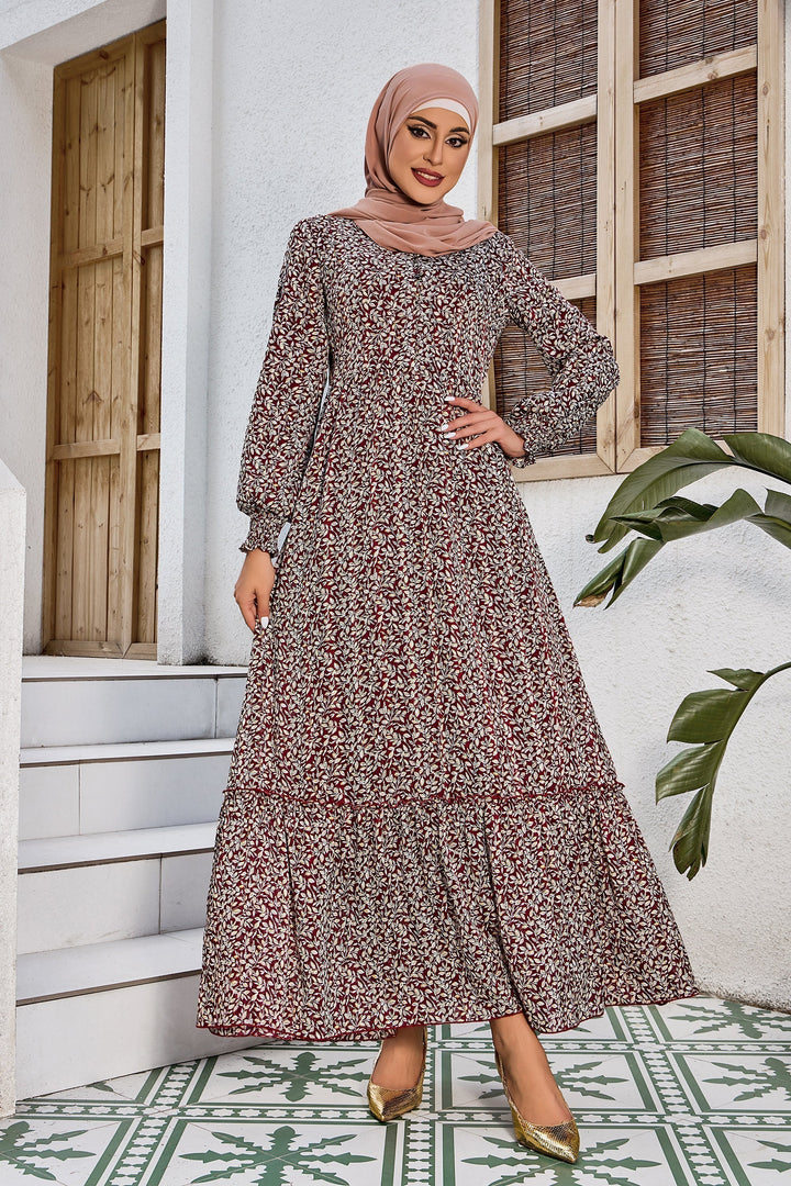 Burgundy Collared Button Down Floral Dress