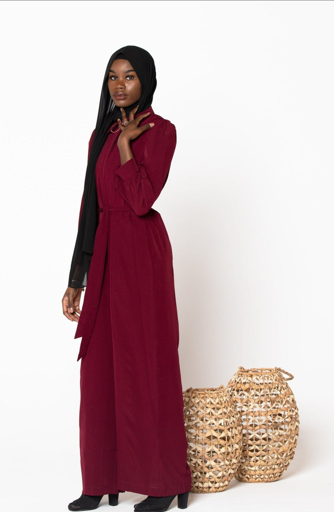 Burgundy Lattice Jumpsuit-CLEARANCE