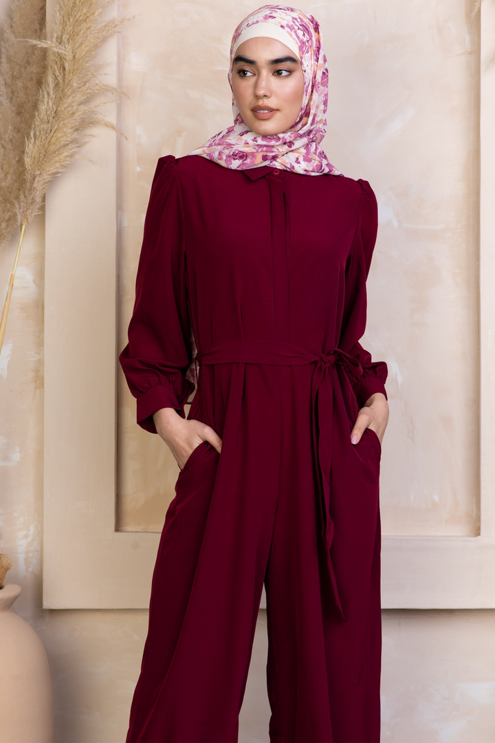 Burgundy Lattice Jumpsuit-CLEARANCE