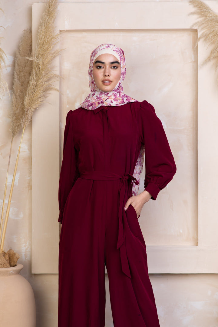 Burgundy Lattice Jumpsuit-CLEARANCE