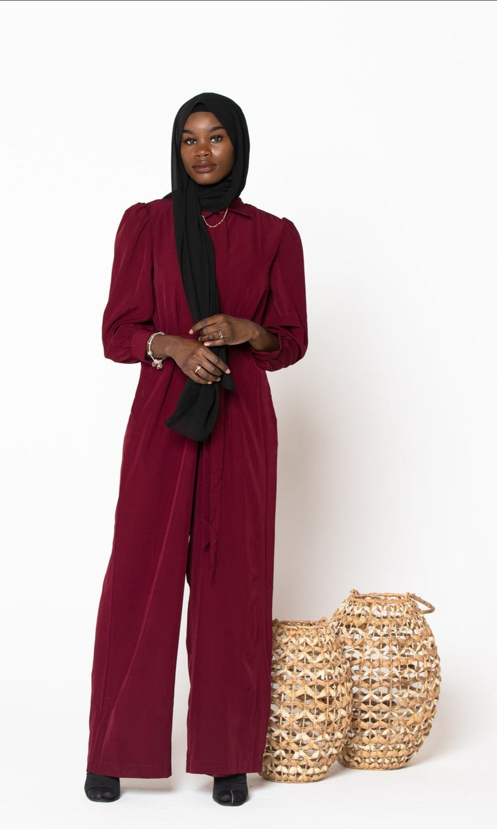 Burgundy Lattice Jumpsuit-CLEARANCE