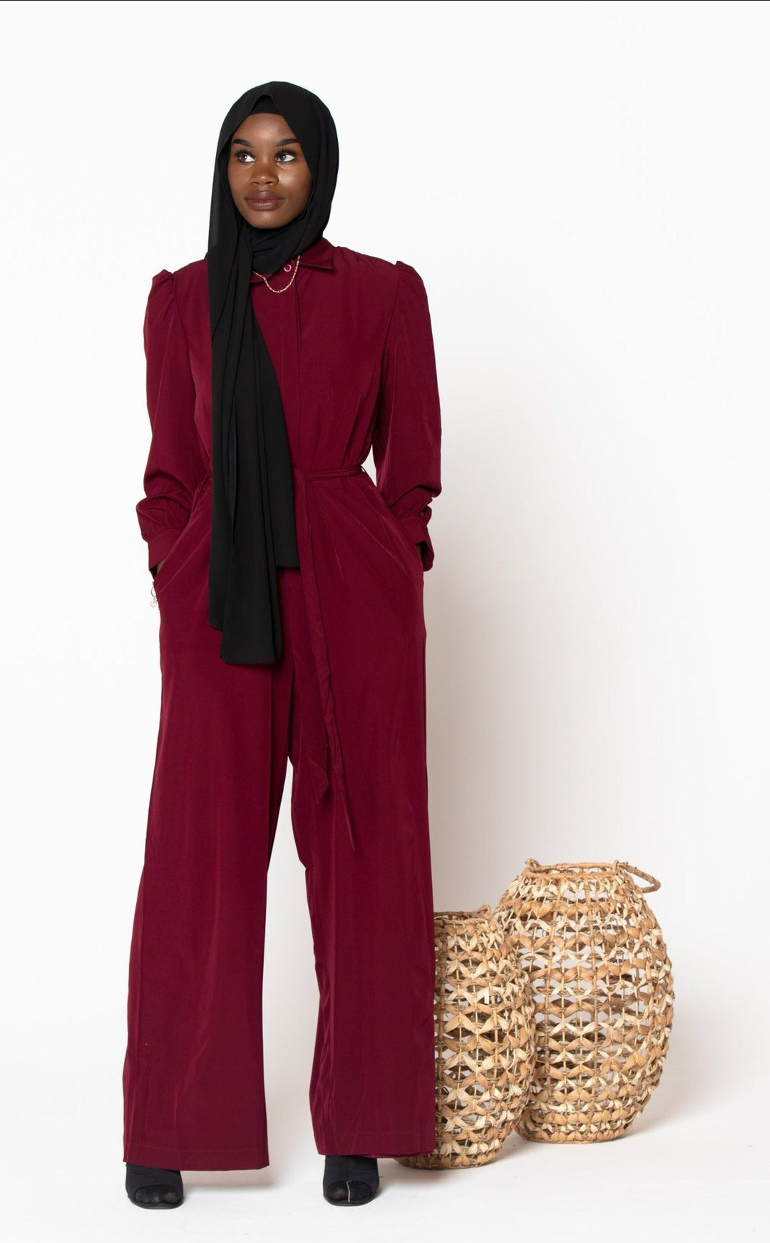 Burgundy Lattice Jumpsuit-CLEARANCE