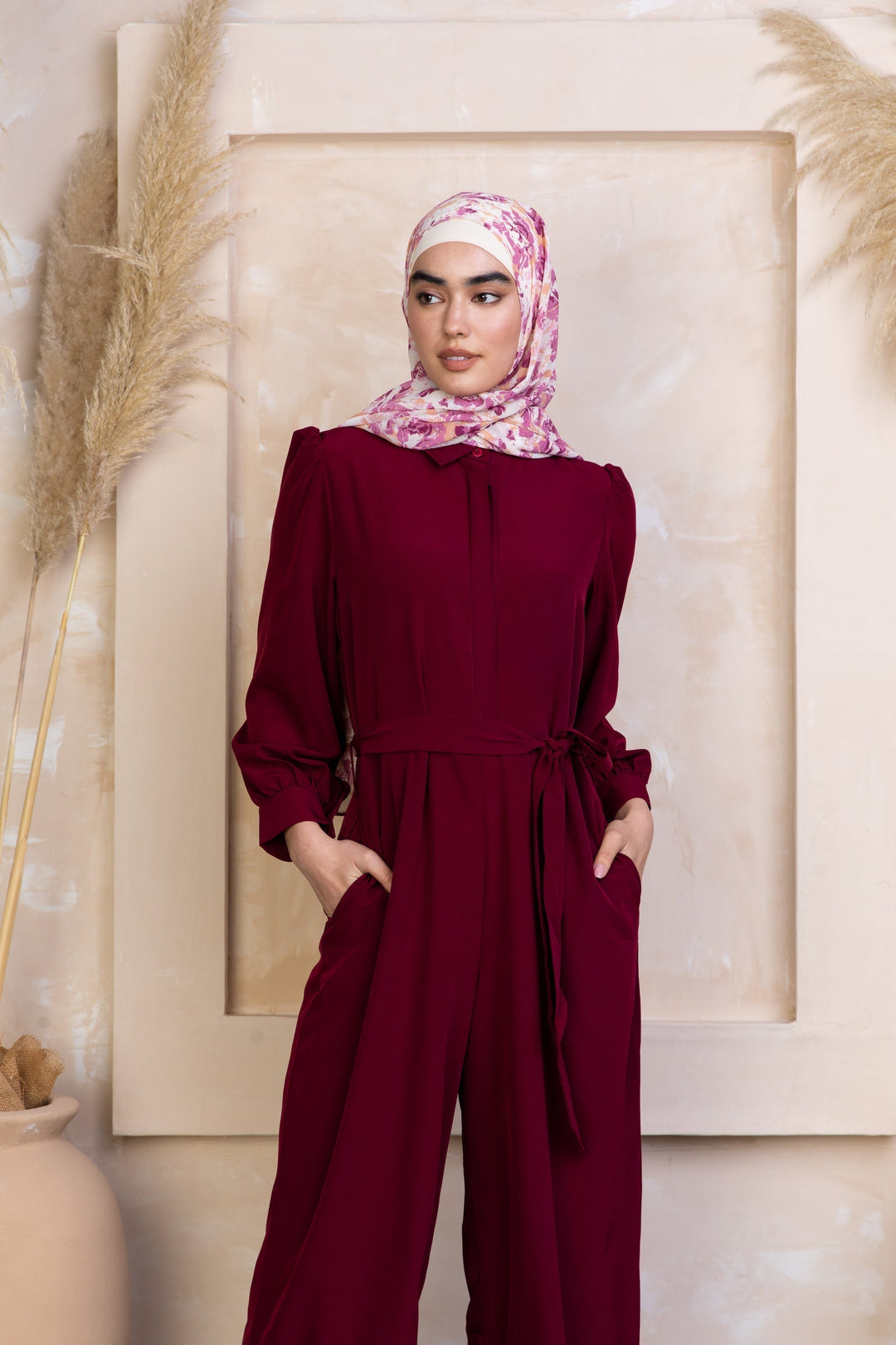 Burgundy Lattice Jumpsuit-CLEARANCE