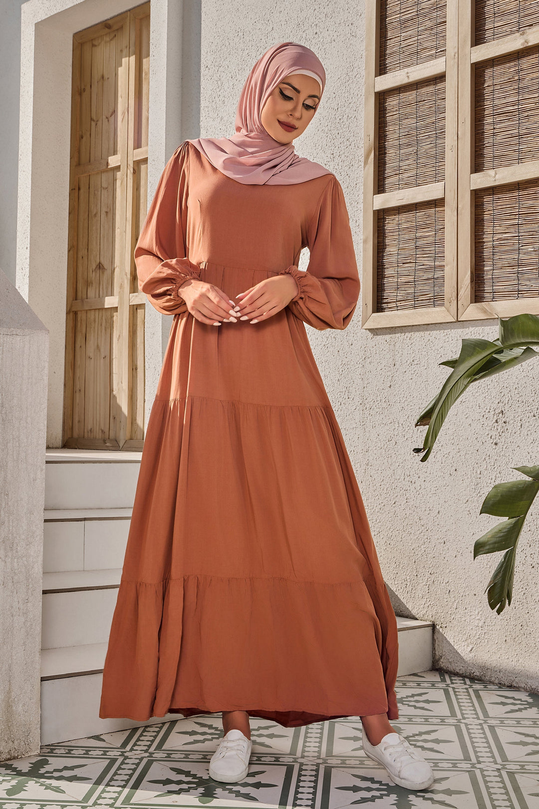 Burnt Orange Long Sleeve Maxi Dress-PREORDER