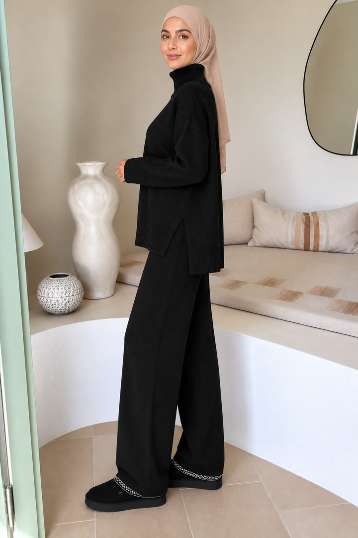 Black Turtleneck Sweater and Pant Set