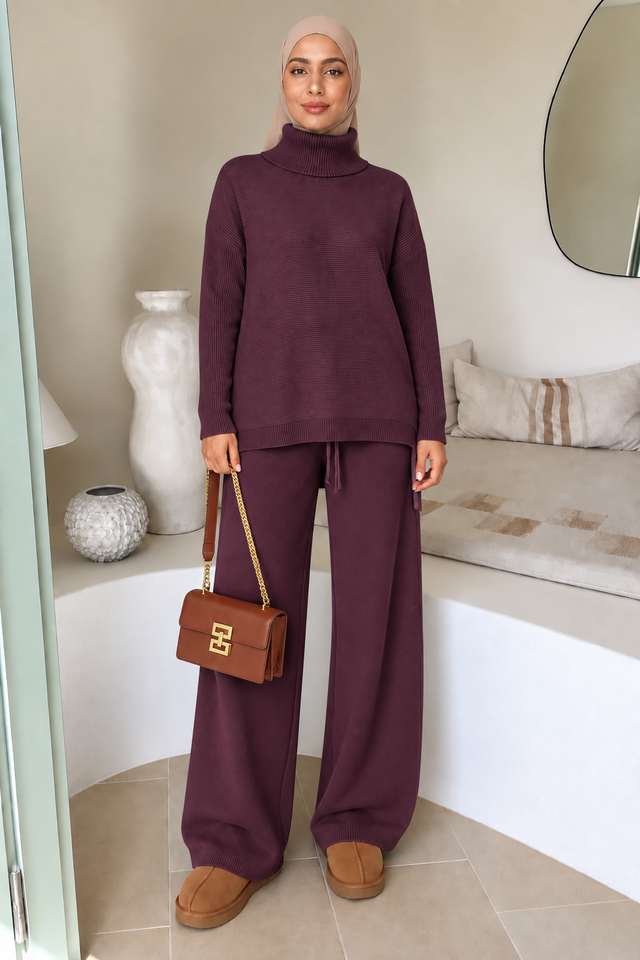 Maroon Turtleneck Sweater and Pant Set