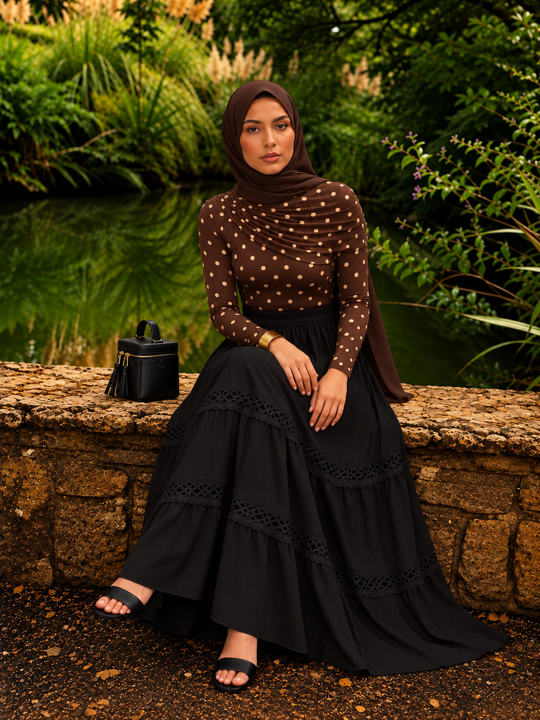 Black Lace Tiered Maxi Skirt