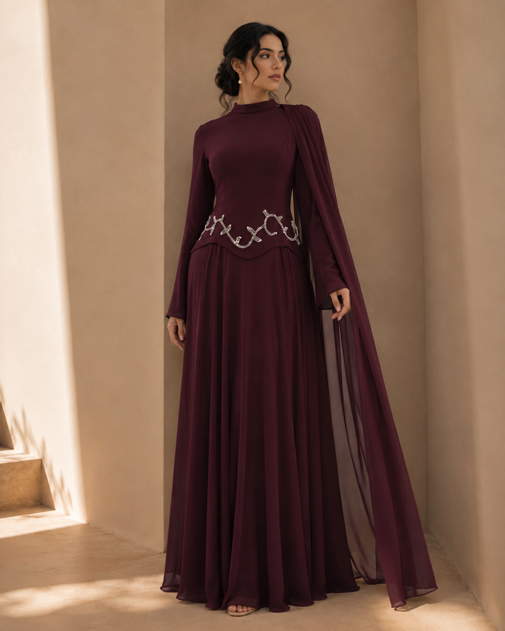 Burgundy Long Sleeve Maxi Gown