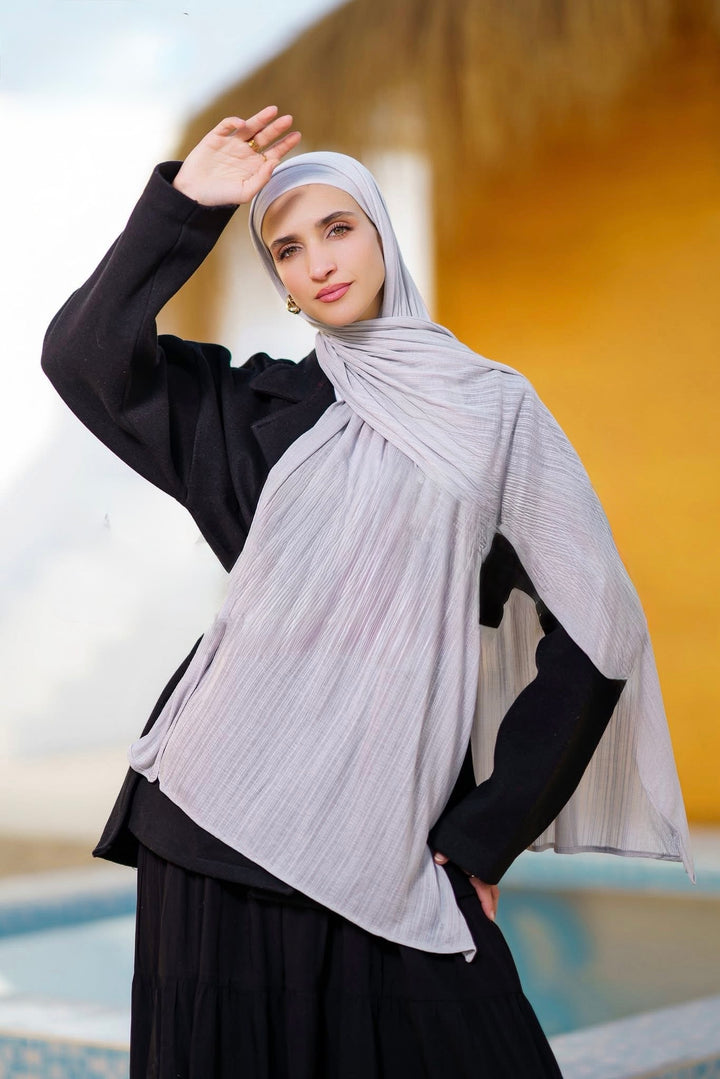 Gray Ribbed Jersey Hijab with Undercap