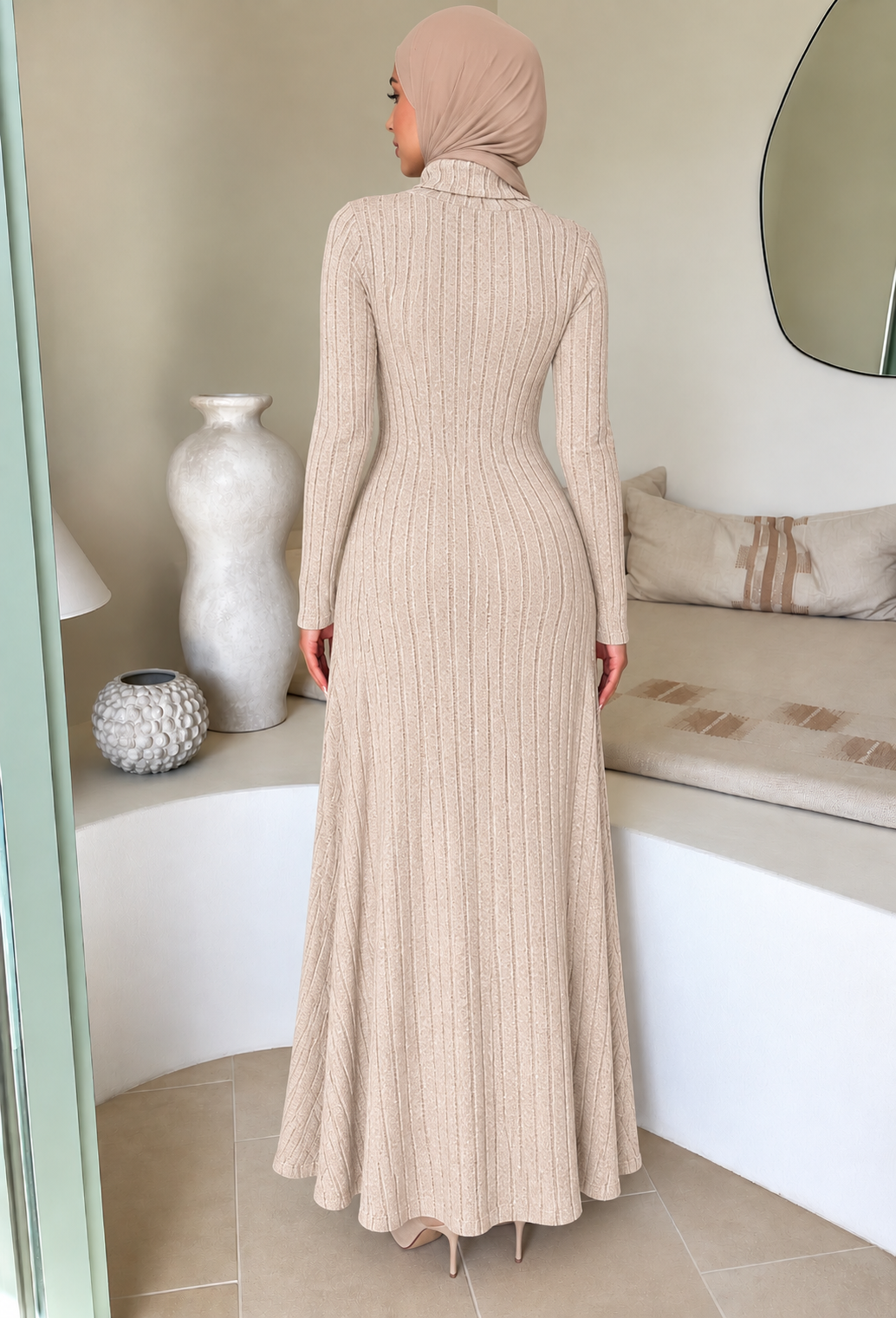 Cream Turtle Sweater Maxi Dress