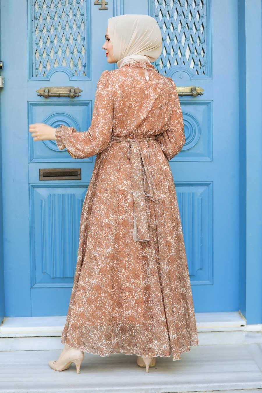 Carmel Floral Chiffon Long Sleeve Maxi Dress - Urban Modesty