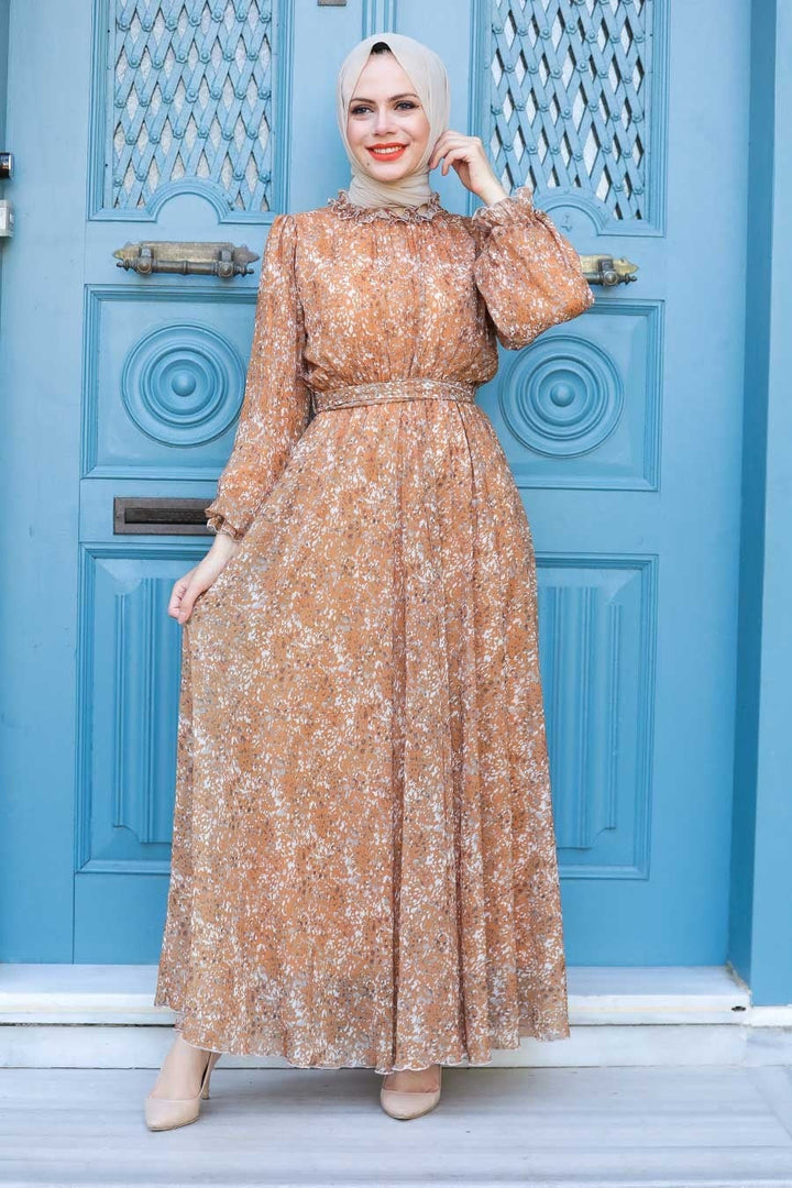 Carmel Floral Chiffon Long Sleeve Maxi Dress - Urban Modesty