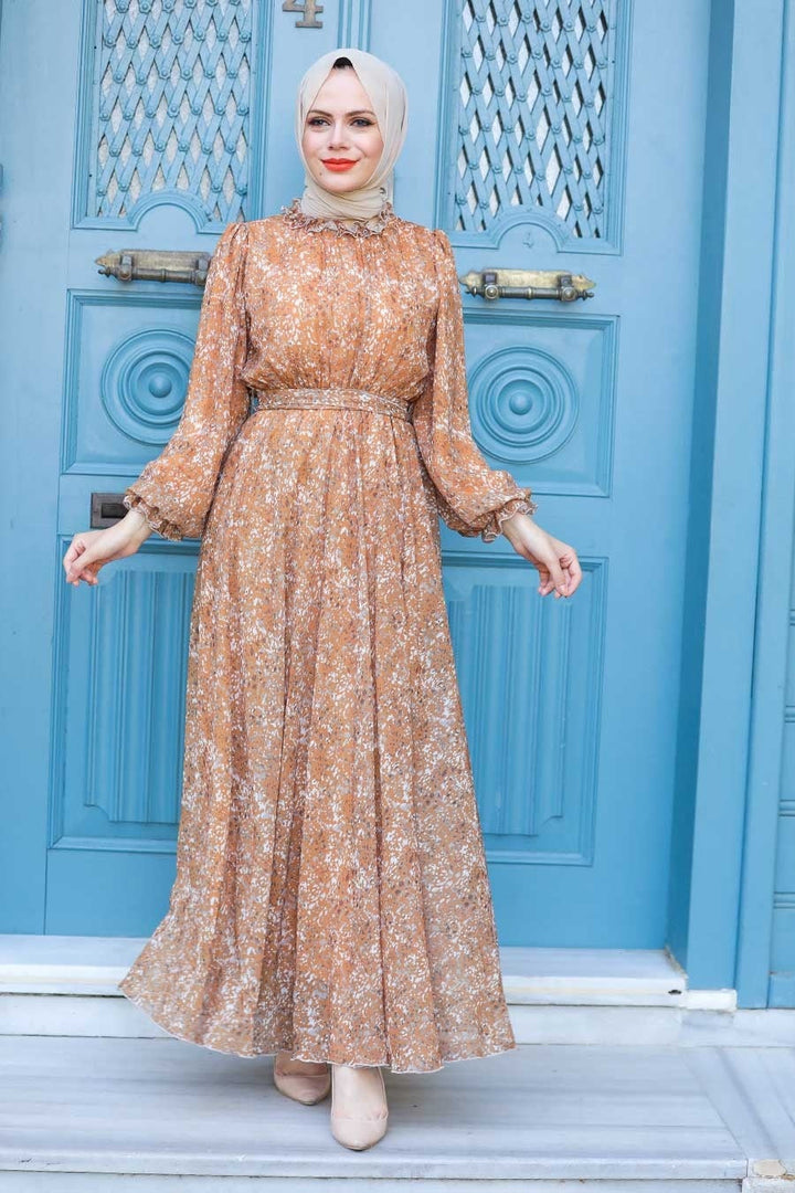 Carmel Floral Chiffon Long Sleeve Maxi Dress - Urban Modesty