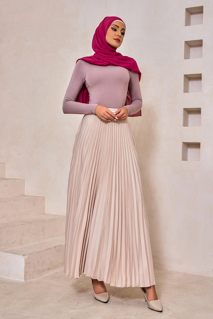 Champagne Satin Pleated Maxi Skirt-CLEARANCE