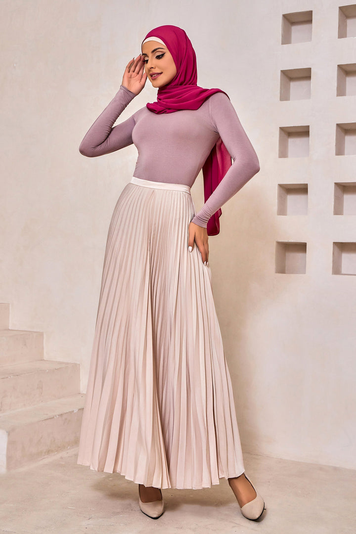 Champagne Satin Pleated Maxi Skirt-CLEARANCE