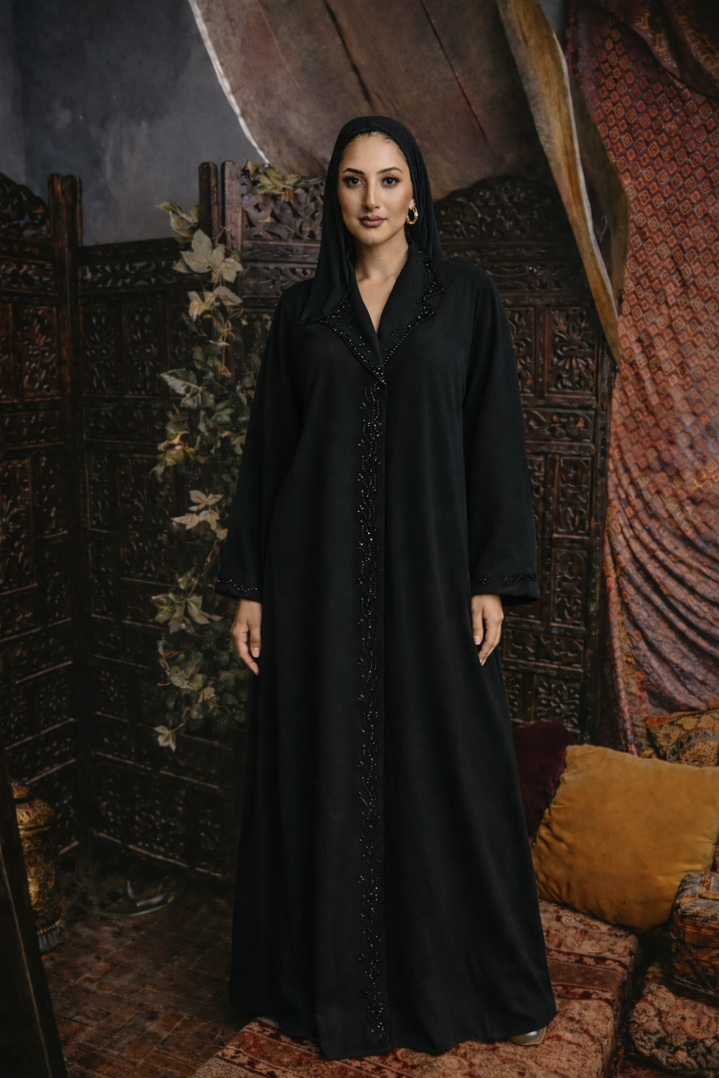 Black Sequin Abaya Coat