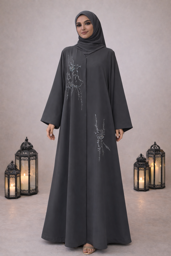Gray Beaded Abaya