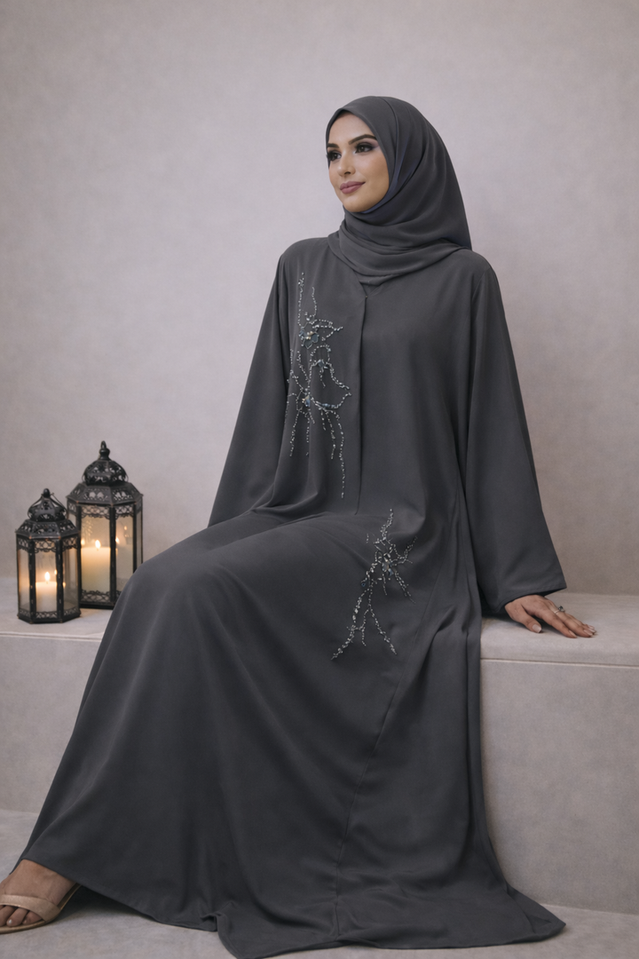 Gray Beaded Abaya