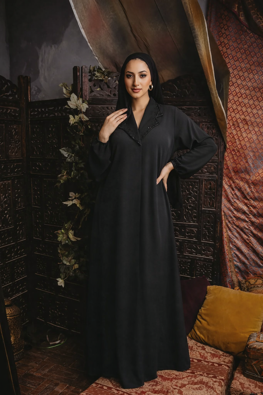 Black Sequin Abaya Coat