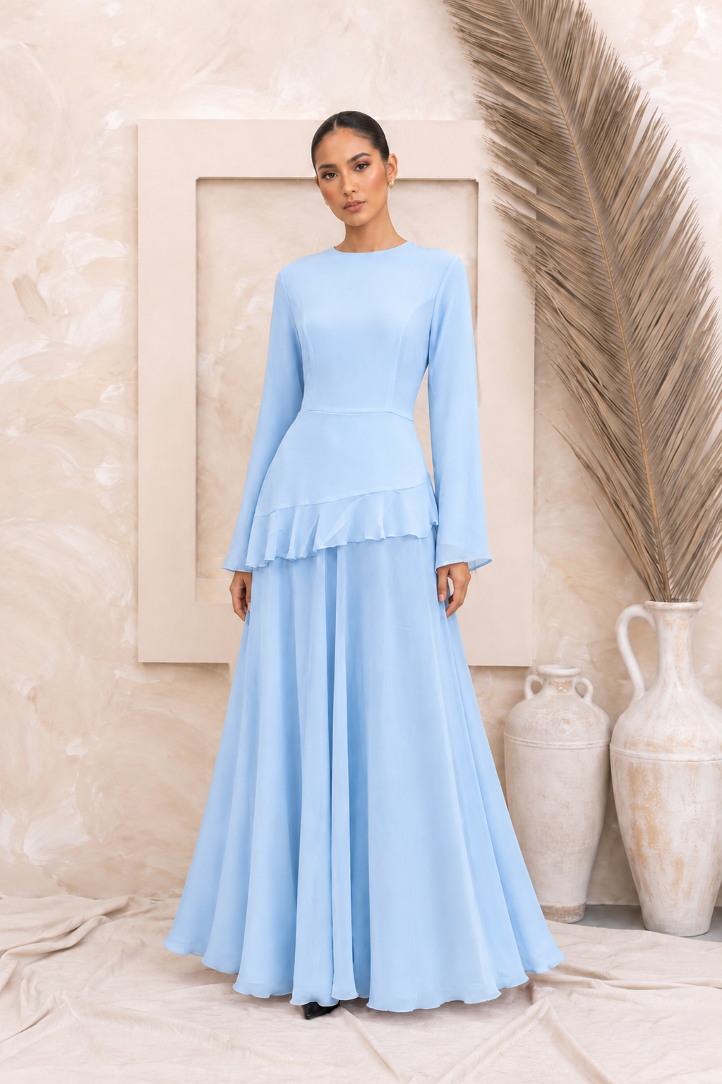 Sky Blue Long Sleeve Maxi Dress