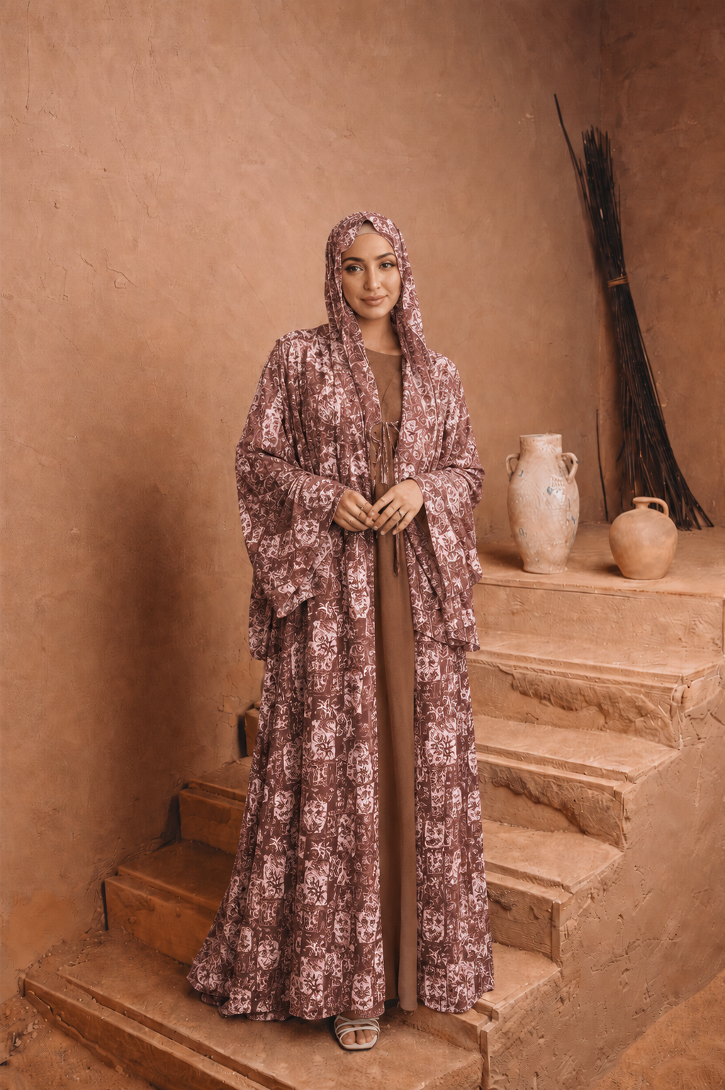 Brown and Pink Abaya and Hijab Set