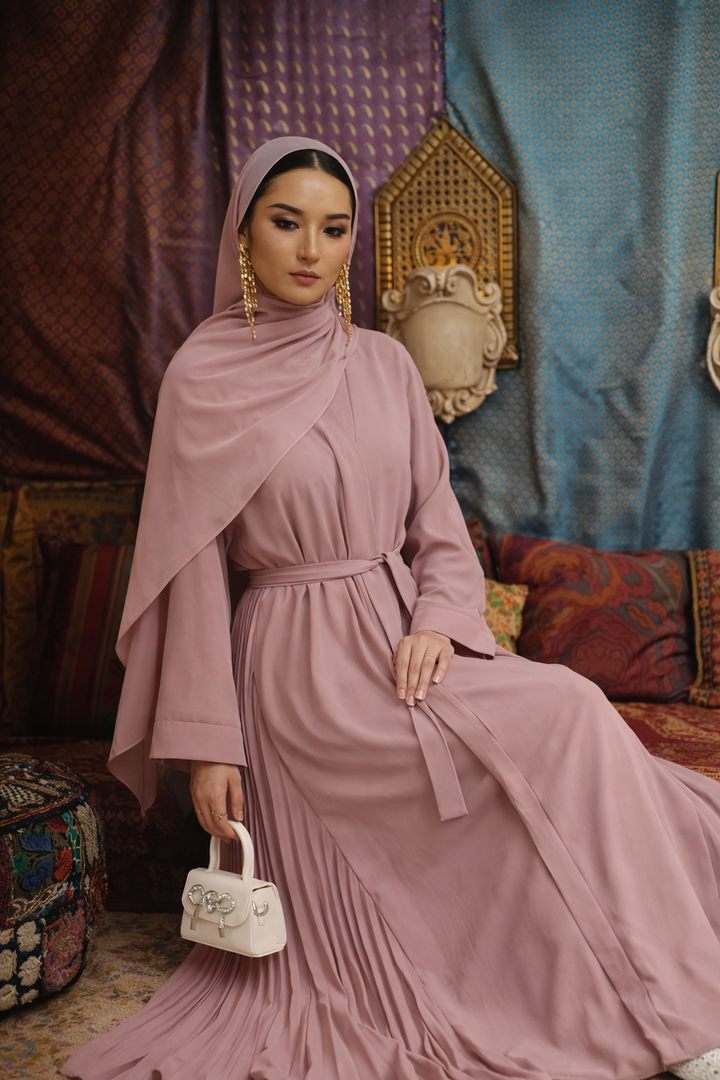 Side Pleated Open Abaya