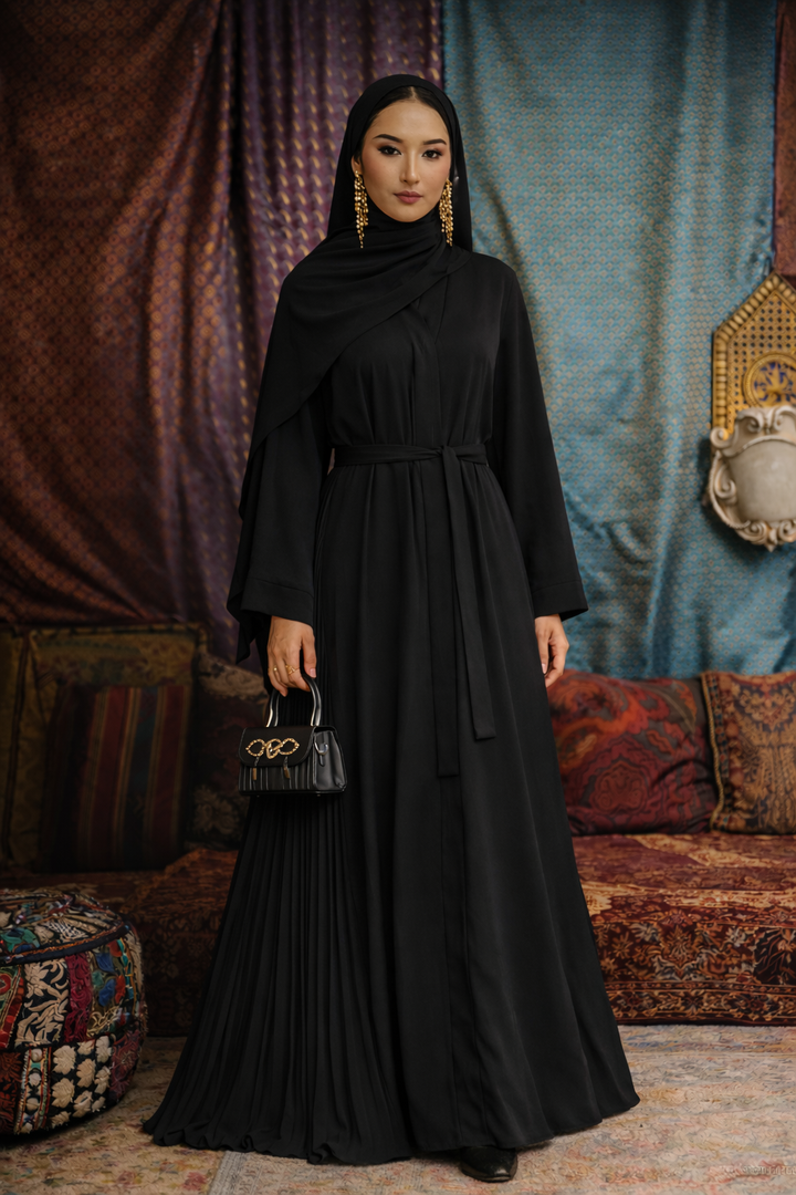 Side Pleated Open Abaya