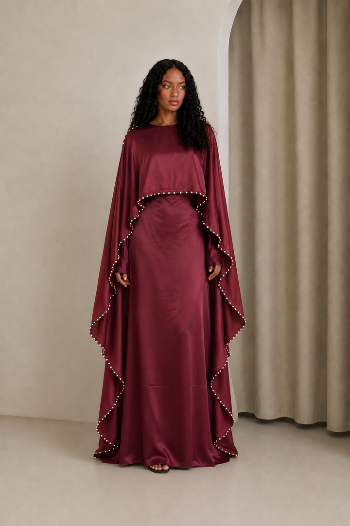 Ruby Pearl Cape Long Sleeve Maxi Dress