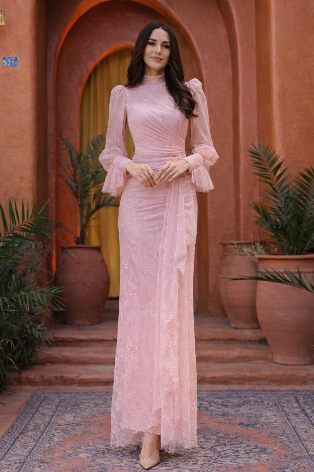Lace Side Draped Gown – Urban Modesty Lace Side Draped Gown – Urban Modesty