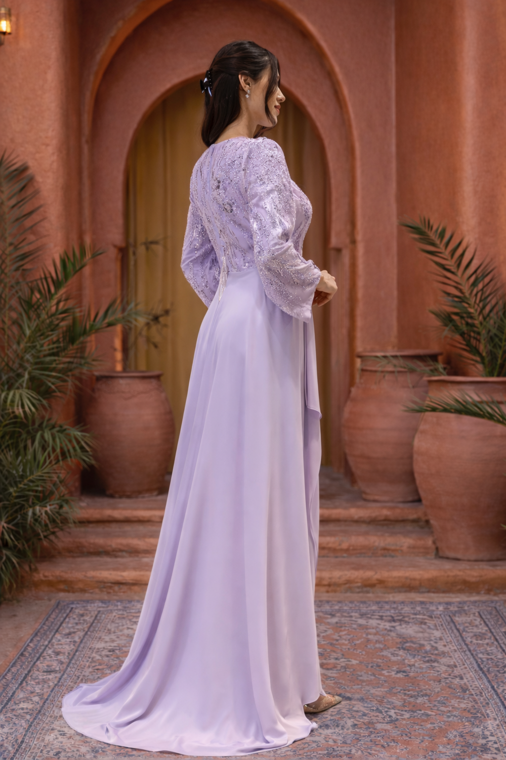Beaded Satin Gown Medium / Purple Beaded Satin Gown Medium / Purple