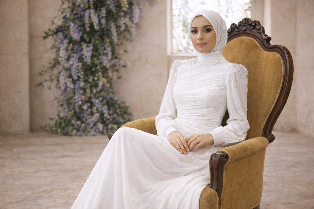 White Crystal Side Draped Gown