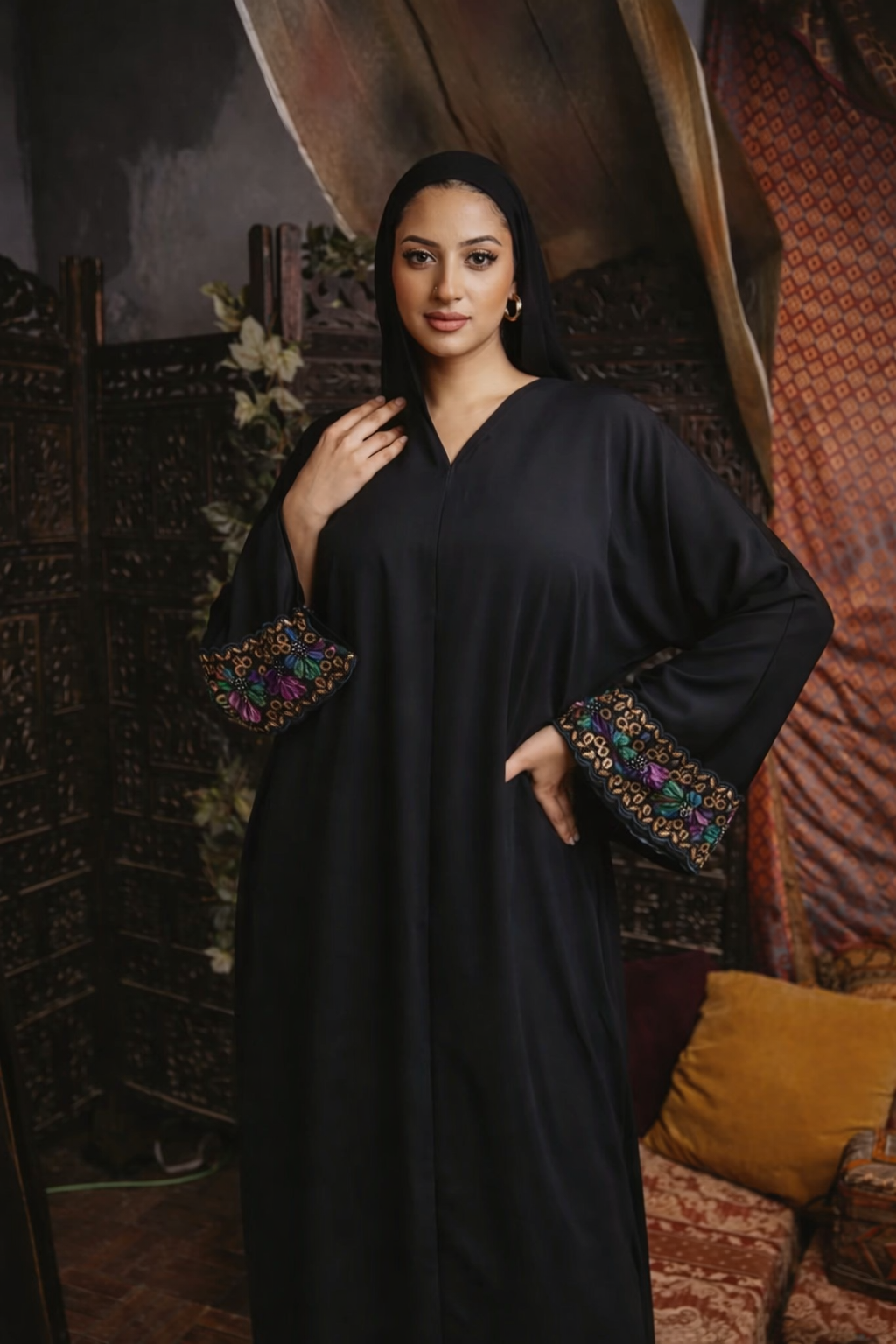 Multicolor Sequin Open Abaya