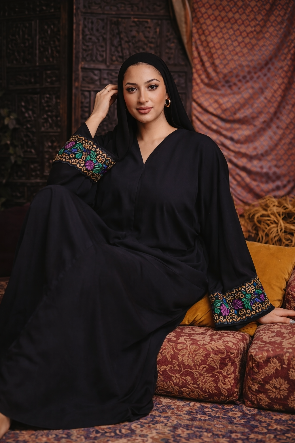 Multicolor Sequin Open Abaya