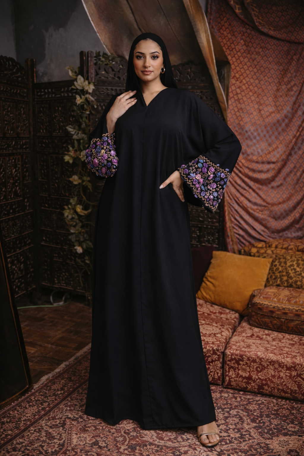 Multicolor Sequin Open Abaya