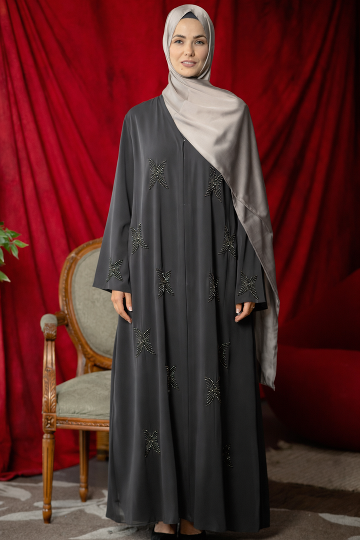 Black Butterfly Beaded Abaya