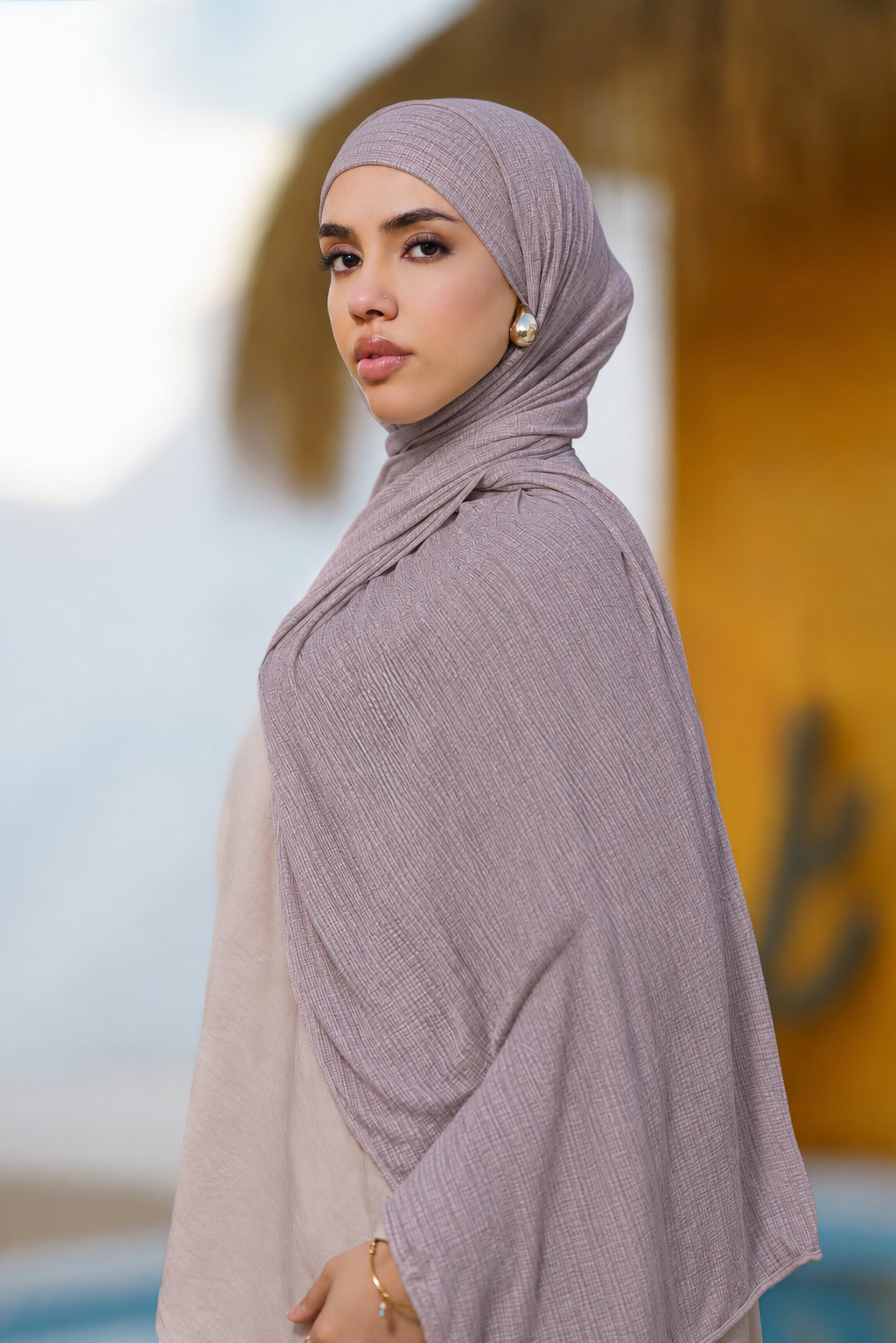 Mushroom Ribbed Jersey Hijab with Undercap