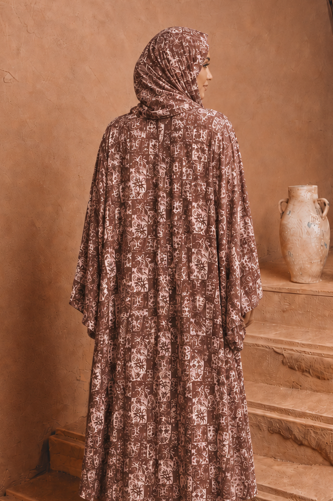 Brown and Pink Abaya and Hijab Set