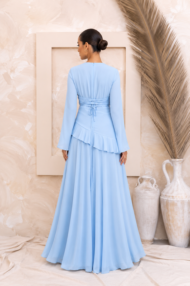 Sky Blue Long Sleeve Maxi Dress