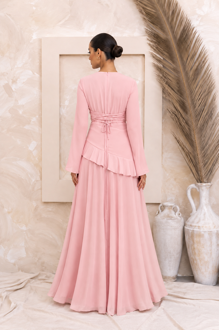 Pink Long Sleeve Maxi Dress