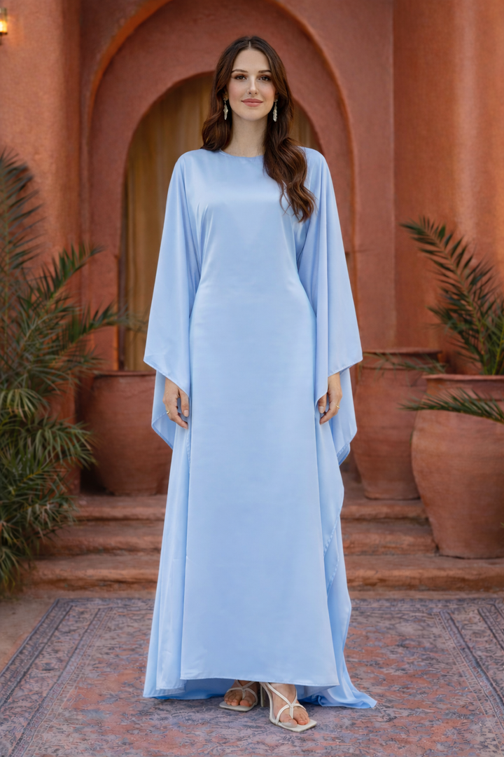 Sky Blue Satin Butterfly Kaftan